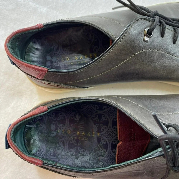 Ted Baker London Leather Sneaker Shoe Men's Sz 7 UK Gray Eyelet Low Top Lace Up - Picture 6 of 11
